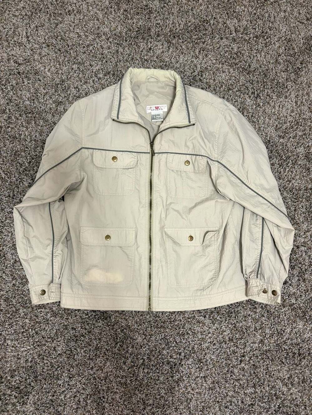 Vintage Beige Stunt Sports Nylon Full Zip Utility Jacket